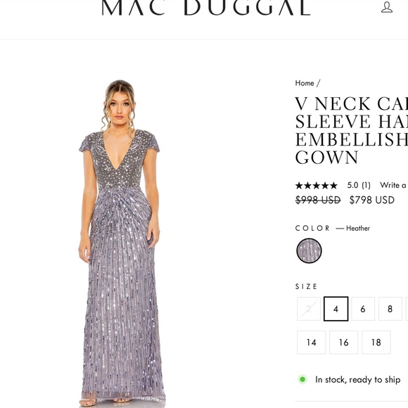 NWT $998 Mac Duggal [ 8 ] V Neck Cap Sleeve Hand Embellished Gown Heather Purple - Picture 16 of 16